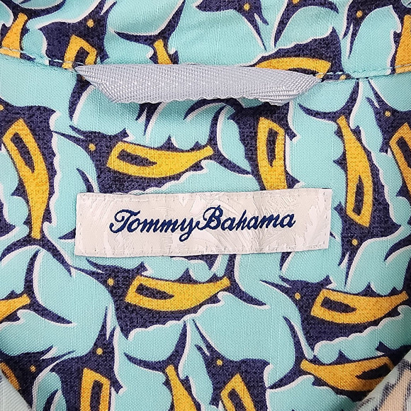 Tommy Bahama Shirt Mens Large Blue Marlin Fish AOP Button Up Hawaiian Tropical - Picture 2 of 15
